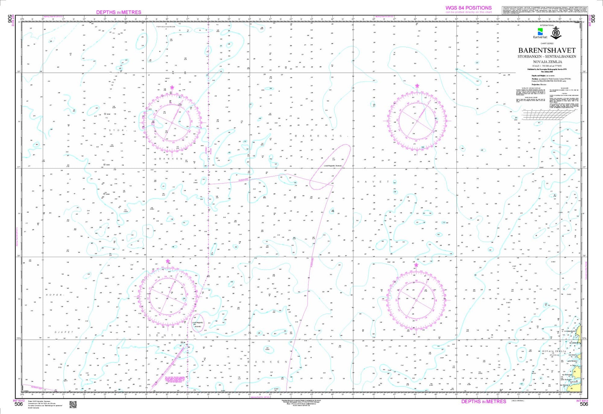 Barentshavet, fra Storbk/Sentralbk til Nov.Zemlja - 506 - Norway Kartverket Nautical Charts