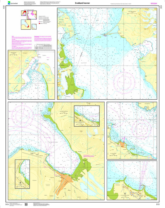 Svalbard havner: Sveagruva, Forlandsrevet, Adventfjorden, Ny Ålesund - 513 - Norway Kartverket Nautical Charts