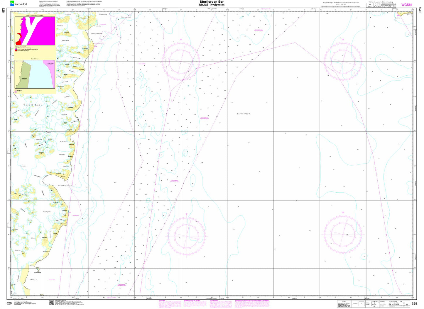 Storfjorden Sør, Isbukta - Kvalpynten - 528 - Norway Kartverket Nautical Charts