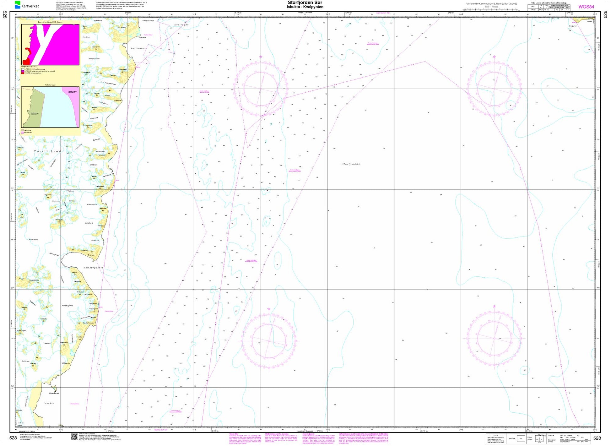 Storfjorden Sør, Isbukta - Kvalpynten - 528 - Norway Kartverket Nautical Charts