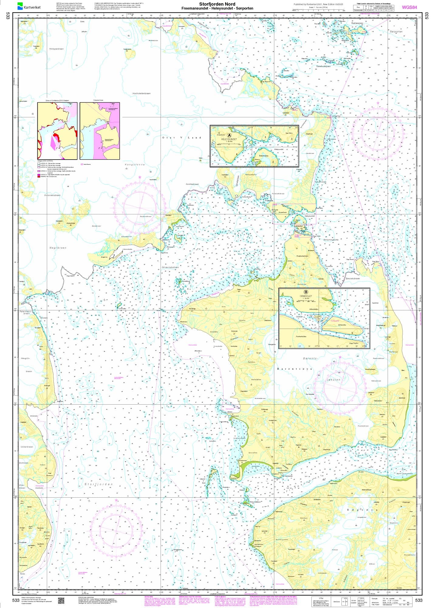 Storfjorden. Freemansndt - Heleysundet - Sørporten - 533 - Norway Kartverket Nautical Charts