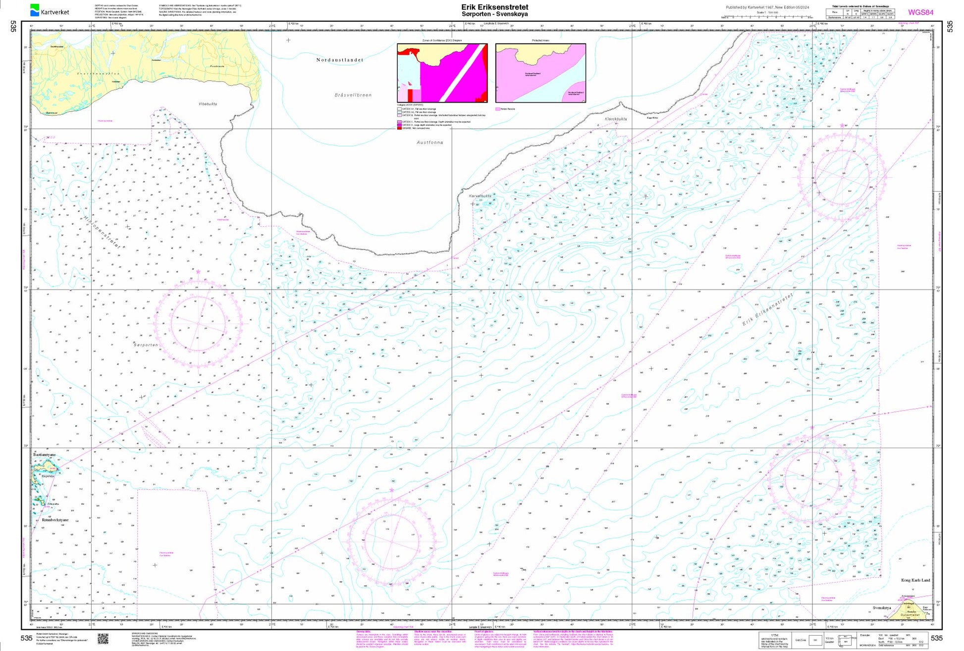 Erik Eriksenstretet. Sørporten - Svenskøya - 535 - Norway Kartverket Nautical Charts
