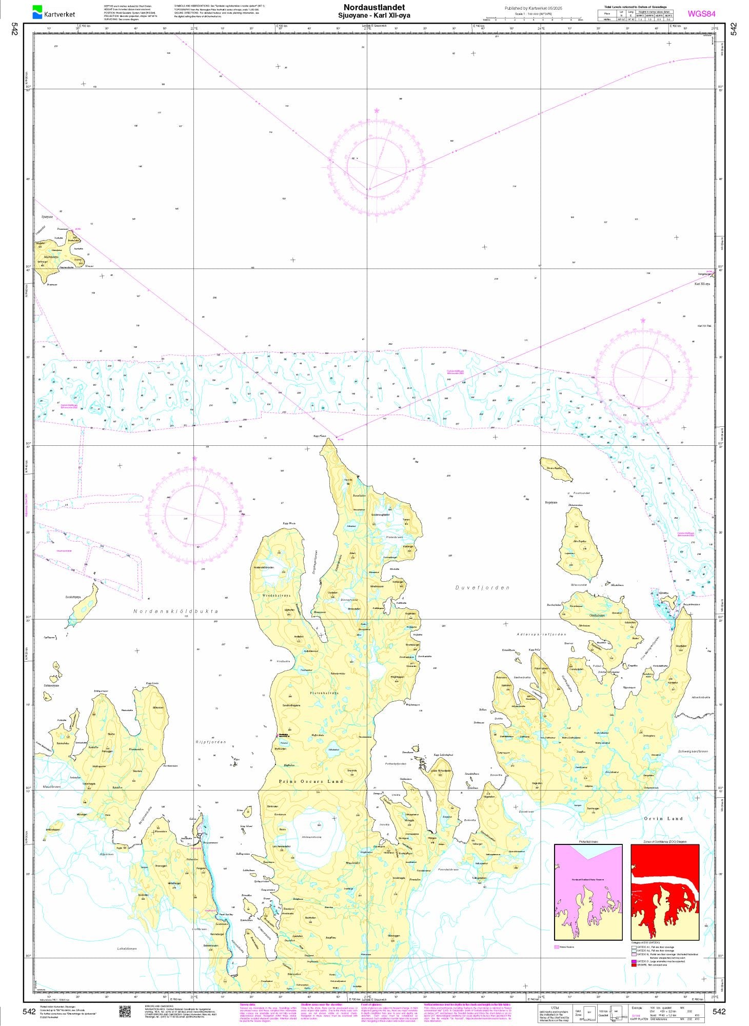 Nordaustlandet. Sjuøyane - Karl XII-øya - 542 - Norway Kartverket Nautical Charts