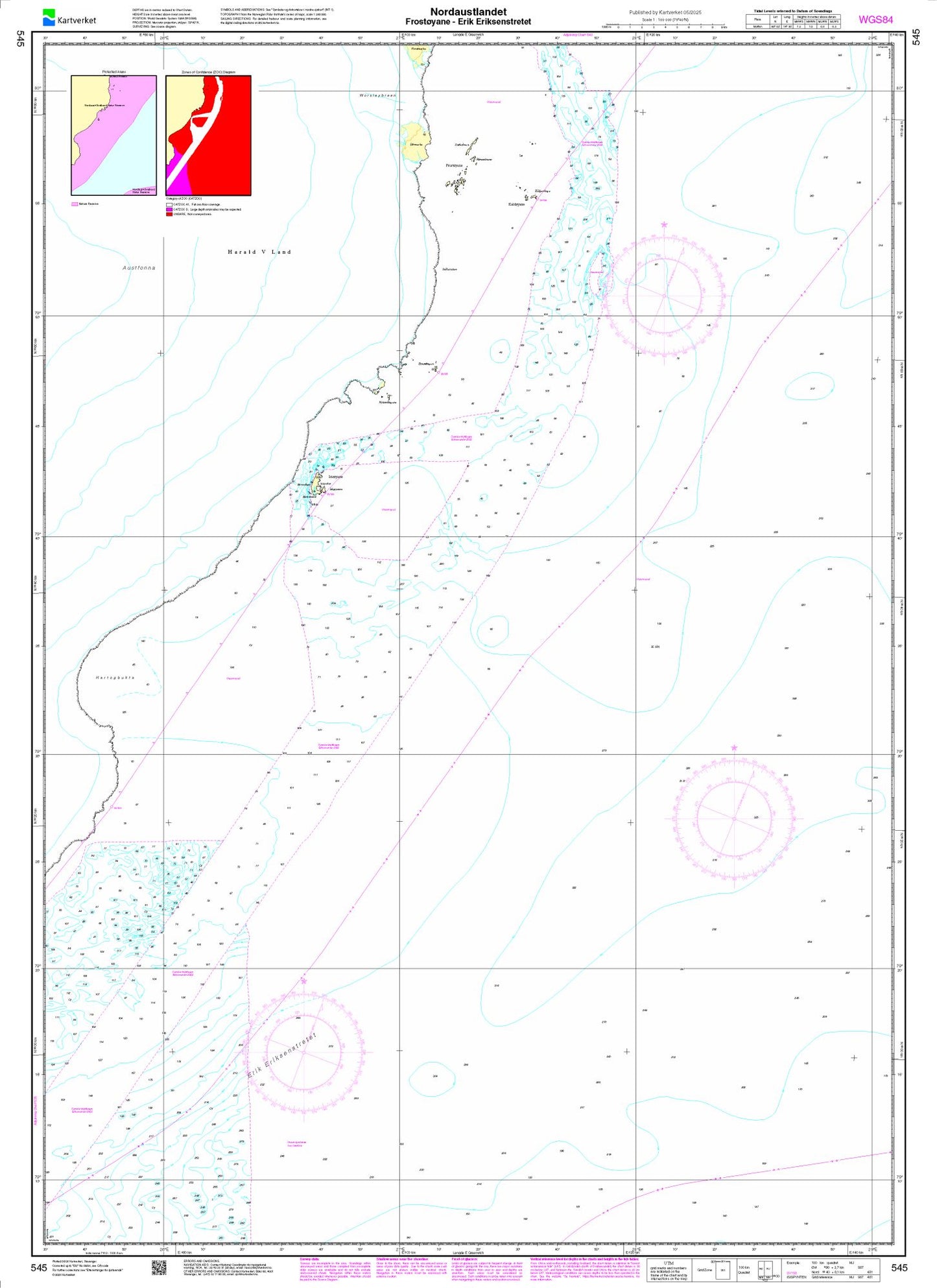 Nordaustlandet. Frostøyane – Erik Eriksenstretet - 545 - Norway Kartverket Nautical Charts