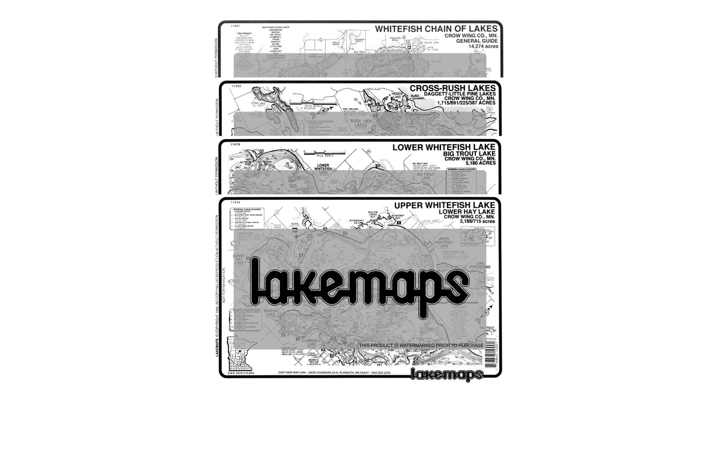 Crow Wing County, MN - Whitefish Lake Chain - MAP PACK - Lakemap - 11445